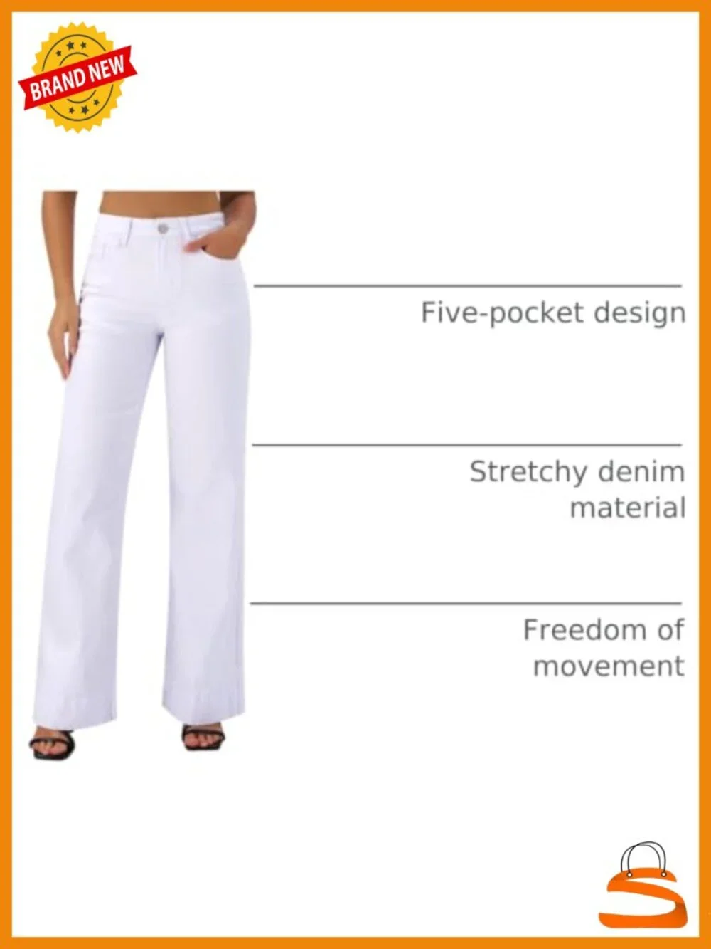 Wide Leg Jeans High Waisted Stretchy Baggy Loose Long Trouser 5 Pocket